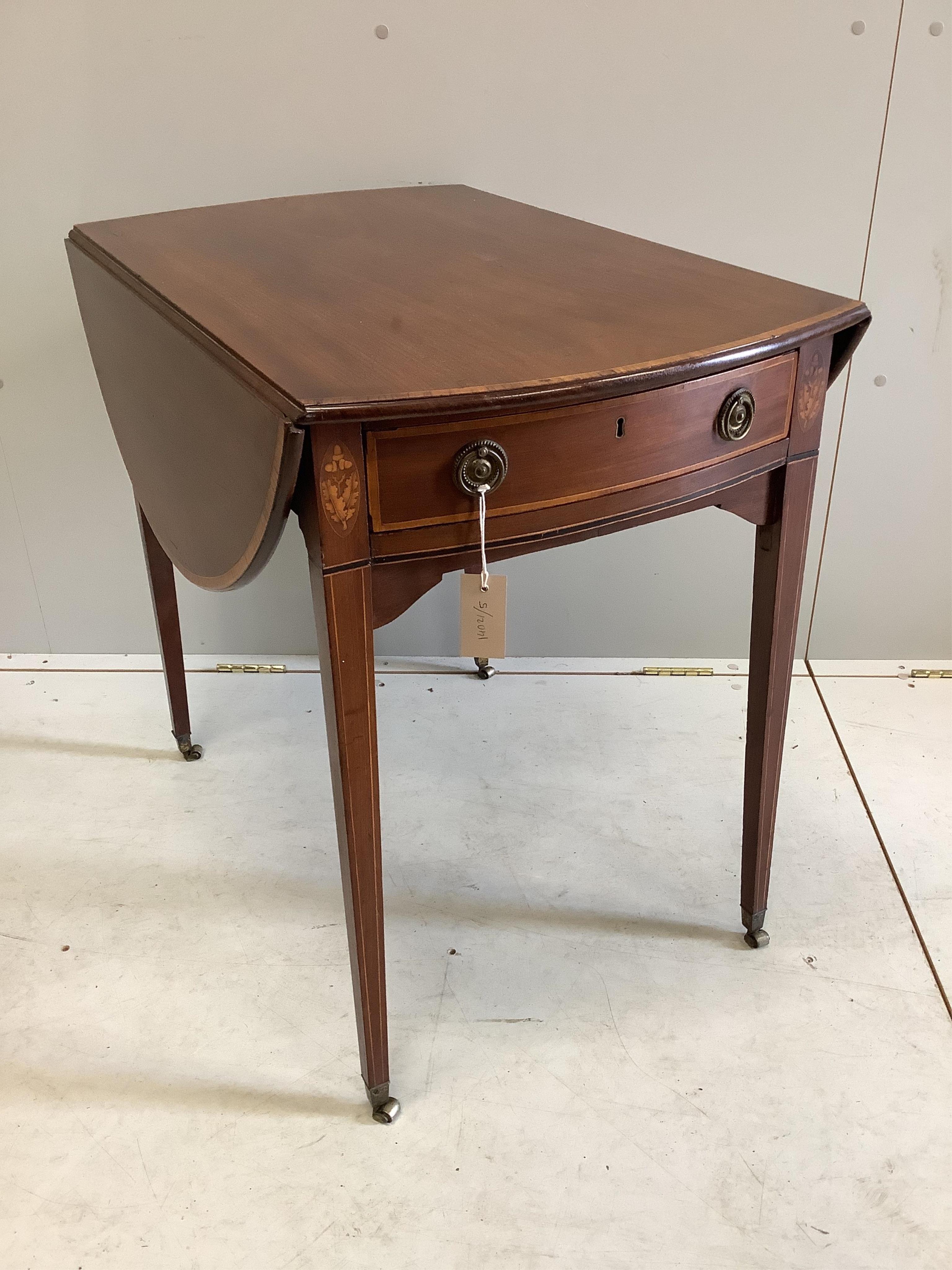 A George III satinwood banded mahogany Pembroke table, width 80cm, depth 50cm, height 72cm
